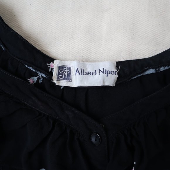 Vintage 70s Albert Nipon Black Floral Sheer Midi Dress, Size Small - Picture 12 of 16